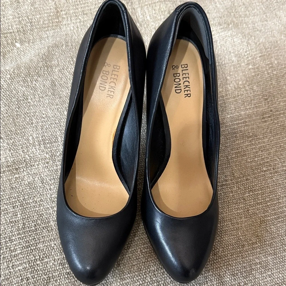 BLEEKER AND BOND Celeste Classic Black Leather Heels Pumps Size 8